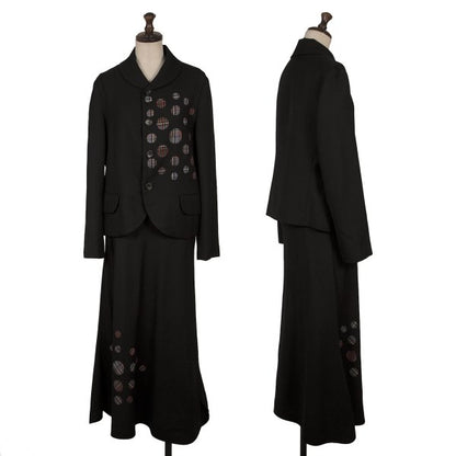 Yohji Yamamoto NOIR Dot Check Wool Flare Skirt Black Size 1