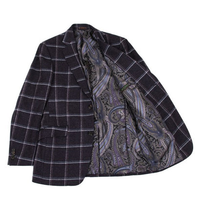 ETRO Wool Check Paisley Lining Jacket Purple Size 52