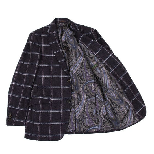ETRO Wool Check Paisley Lining Jacket Purple Size 52
