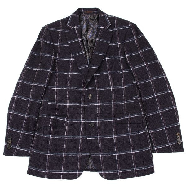 ETRO Wool Check Paisley Lining Jacket Purple Size 52