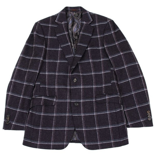 ETRO Wool Check Paisley Lining Jacket Purple Size 52