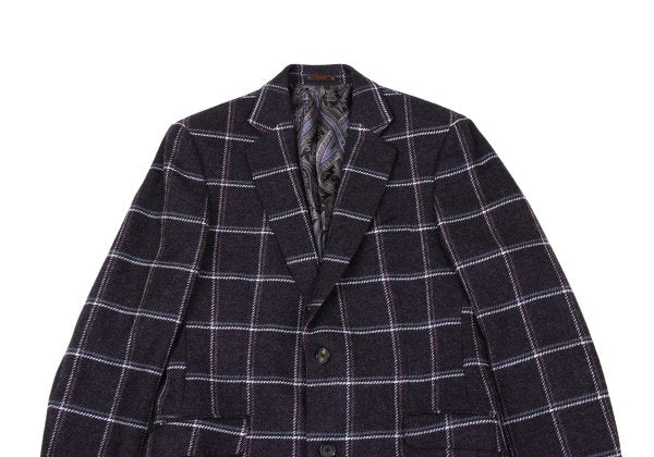 ETRO Wool Check Paisley Lining Jacket Purple Size 52