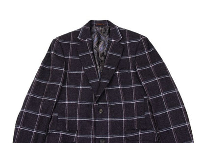 ETRO Wool Check Paisley Lining Jacket Purple Size 52