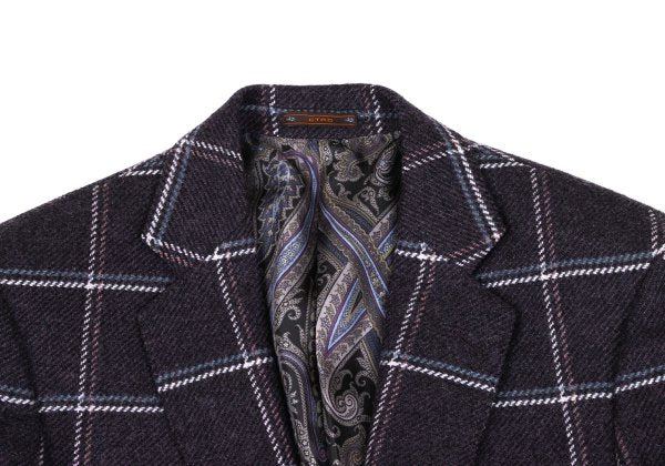 ETRO Wool Check Paisley Lining Jacket Purple Size 52
