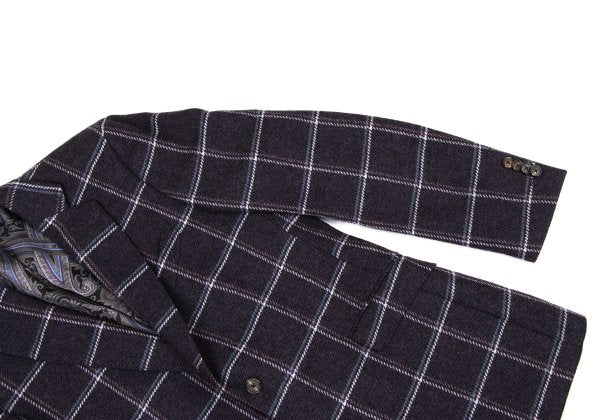 ETRO Wool Check Paisley Lining Jacket Purple Size 52