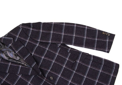 ETRO Wool Check Paisley Lining Jacket Purple Size 52