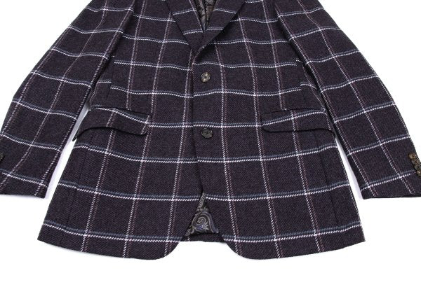ETRO Wool Check Paisley Lining Jacket Purple Size 52
