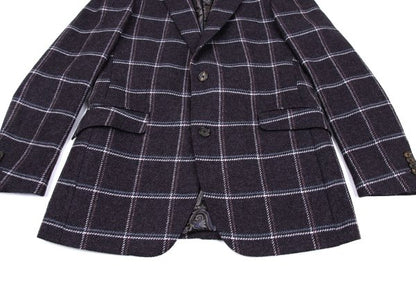 ETRO Wool Check Paisley Lining Jacket Purple Size 52