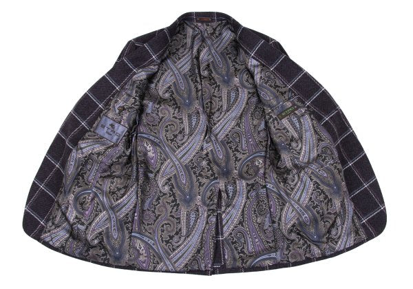 ETRO Wool Check Paisley Lining Jacket Purple Size 52
