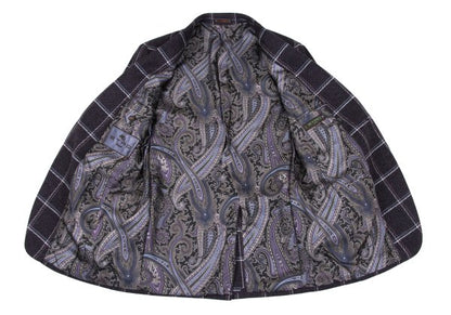 ETRO Wool Check Paisley Lining Jacket Purple Size 52