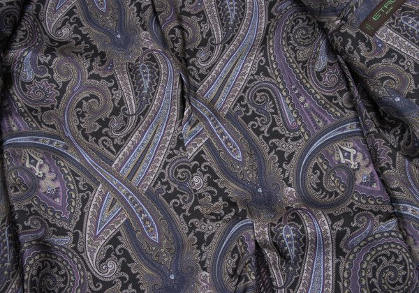 ETRO Wool Check Paisley Lining Jacket Purple Size 52