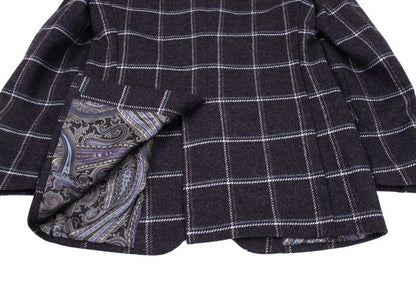 ETRO Wool Check Paisley Lining Jacket Purple Size 52