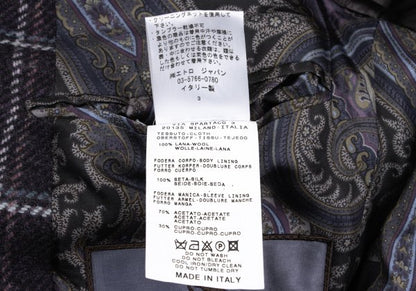 ETRO Wool Check Paisley Lining Jacket Purple Size 52