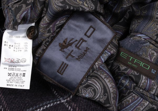 ETRO Wool Check Paisley Lining Jacket Purple Size 52