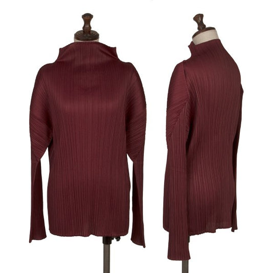 PLEATS PLEASE Pleated High-Neck L/S Tee Bordeaux Size 4