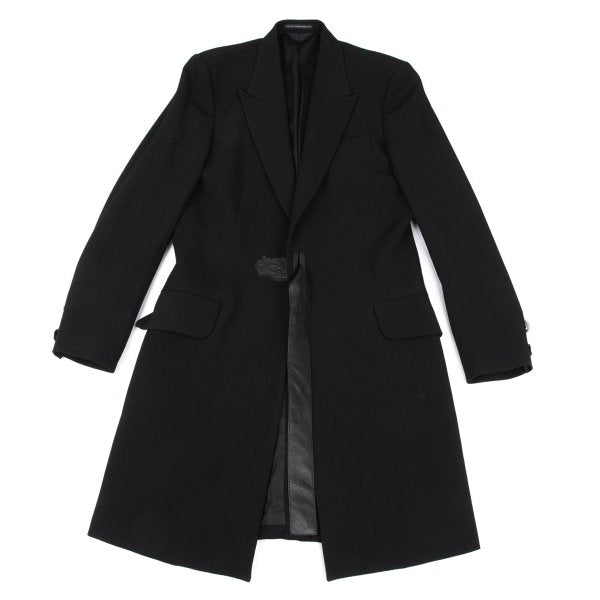 Y's for men Gabardine Leather Belt Long Jacket Black Size 4