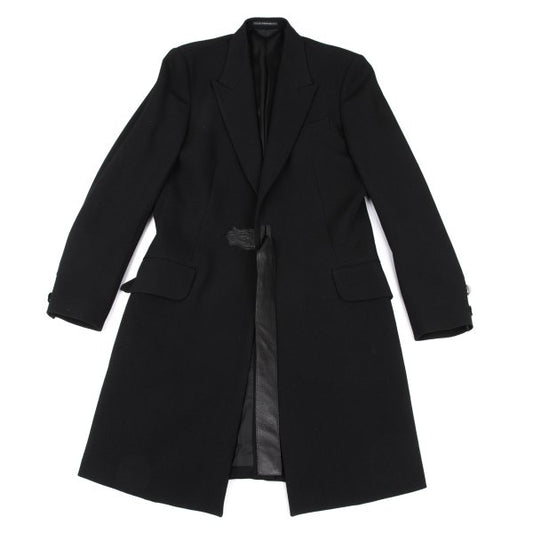 Y's for men Gabardine Leather Belt Long Jacket Black Size 4