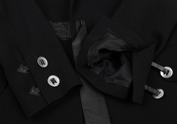 Y's for men Gabardine Leather Belt Long Jacket Black Size 4