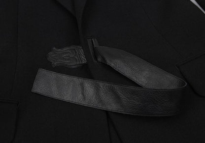 Y's for men Gabardine Leather Belt Long Jacket Black Size 4