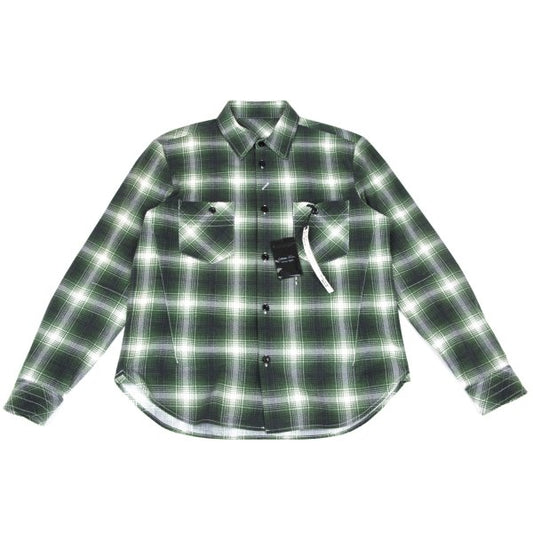 BY NUMBER (N)INE Cotton Check Long Sleeve Shirt Green Size 2