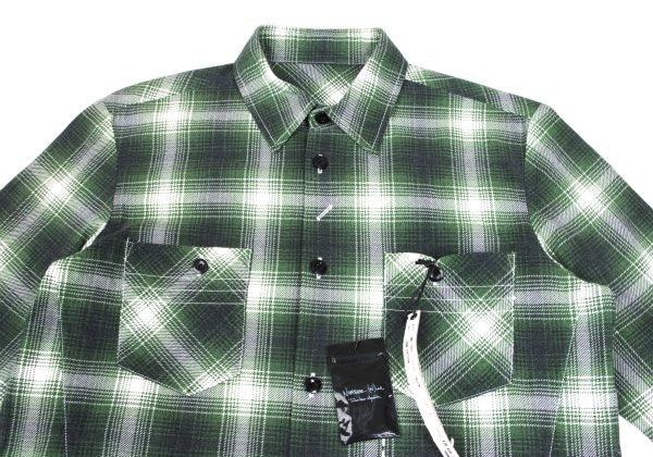 BY NUMBER (N)INE Cotton Check Long Sleeve Shirt Green Size 2