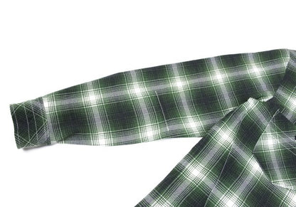 BY NUMBER (N)INE Cotton Check Long Sleeve Shirt Green Size 2