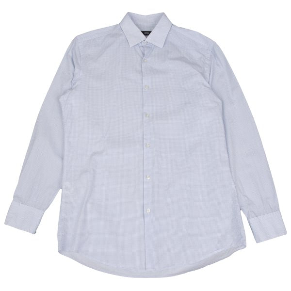 HUGO BOSS White/Blue Patterned Slim-Fit Cotton Shirt Size 39
