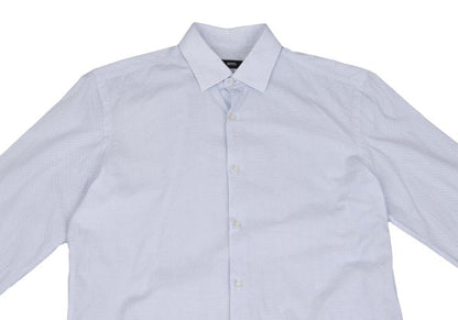 HUGO BOSS White/Blue Patterned Slim-Fit Cotton Shirt Size 39