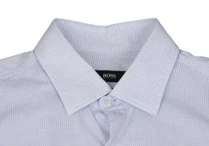 HUGO BOSS White/Blue Patterned Slim-Fit Cotton Shirt Size 39