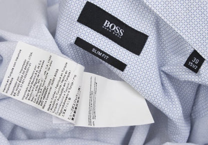 HUGO BOSS White/Blue Patterned Slim-Fit Cotton Shirt Size 39