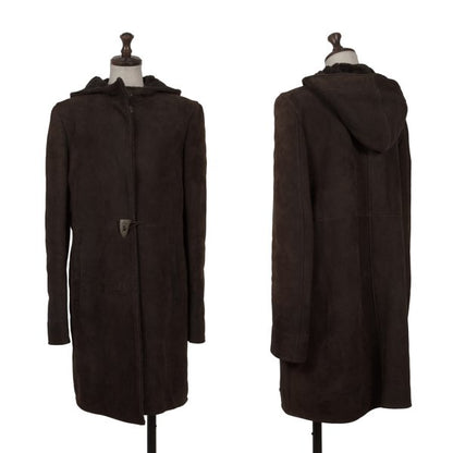 JIL SANDER Hooded Shearling Coat Brown Size 36