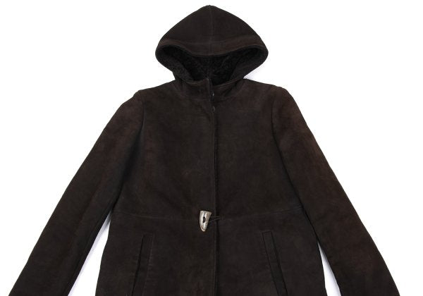 JIL SANDER Hooded Shearling Coat Brown Size 36