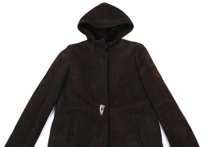 JIL SANDER Hooded Shearling Coat Brown Size 36