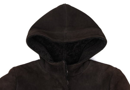 JIL SANDER Hooded Shearling Coat Brown Size 36