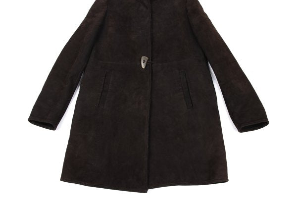 JIL SANDER Hooded Shearling Coat Brown Size 36