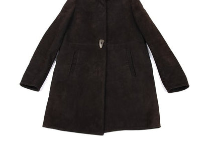 JIL SANDER Hooded Shearling Coat Brown Size 36