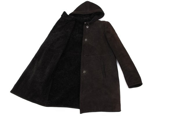 JIL SANDER Hooded Shearling Coat Brown Size 36
