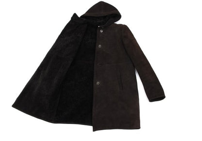 JIL SANDER Hooded Shearling Coat Brown Size 36