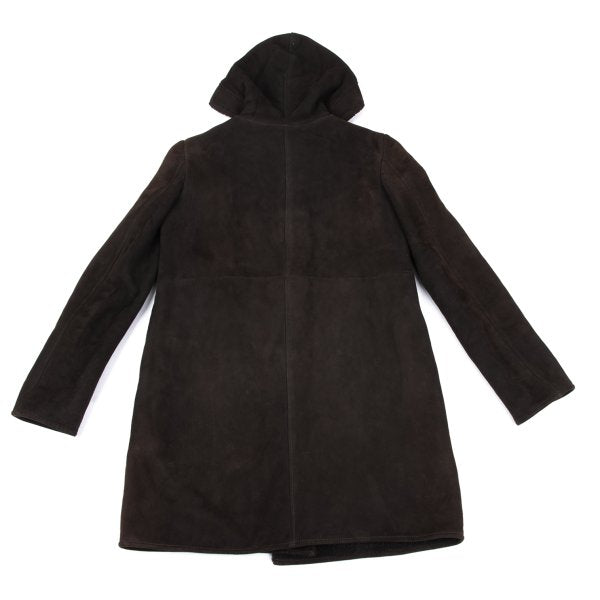 JIL SANDER Hooded Shearling Coat Brown Size 36