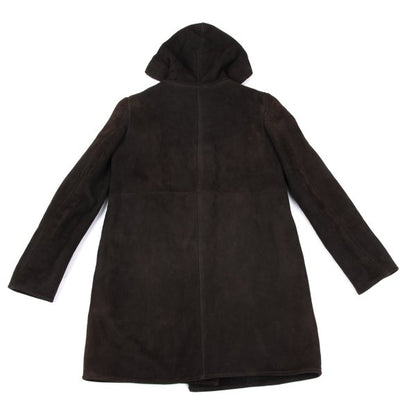 JIL SANDER Hooded Shearling Coat Brown Size 36