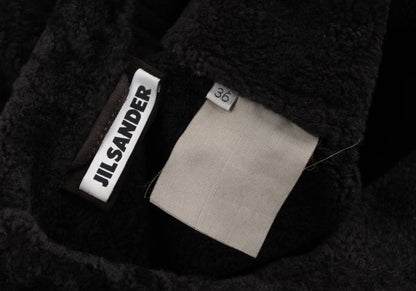 JIL SANDER Hooded Shearling Coat Brown Size 36