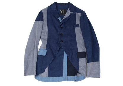 Y's Cotton Pattern Peaked Lapel Jacket Navy Size 2