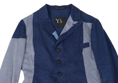 Y's Cotton Pattern Peaked Lapel Jacket Navy Size 2