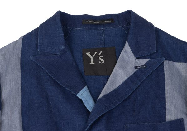 Y's Cotton Pattern Peaked Lapel Jacket Navy Size 2