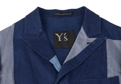 Y's Cotton Pattern Peaked Lapel Jacket Navy Size 2
