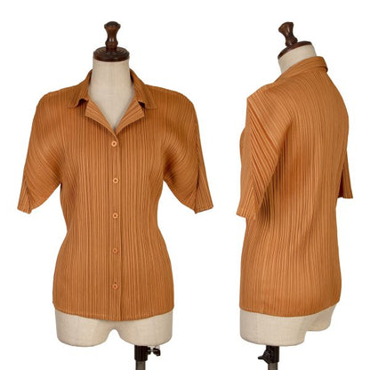 PLEATS PLEASE Pleated Open Collar T-Shirt Orange Size 4