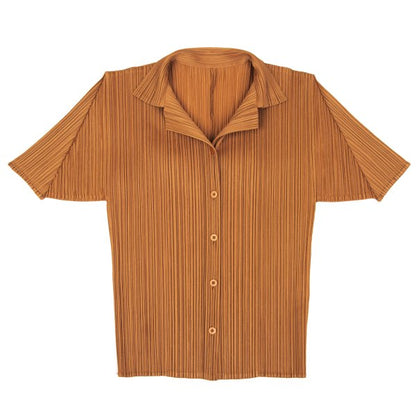 PLEATS PLEASE Pleated Open Collar T-Shirt Orange Size 4