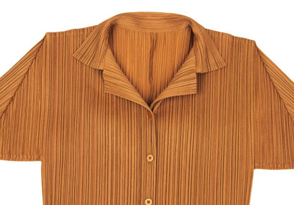 PLEATS PLEASE Pleated Open Collar T-Shirt Orange Size 4