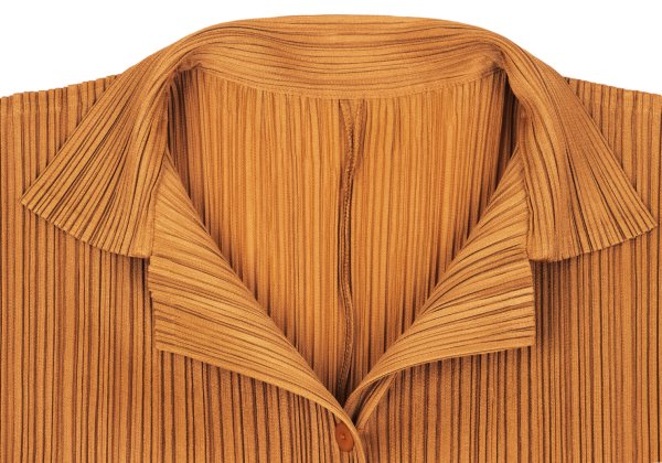 PLEATS PLEASE Pleated Open Collar T-Shirt Orange Size 4