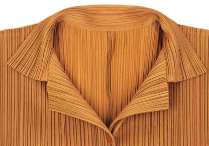 PLEATS PLEASE Pleated Open Collar T-Shirt Orange Size 4